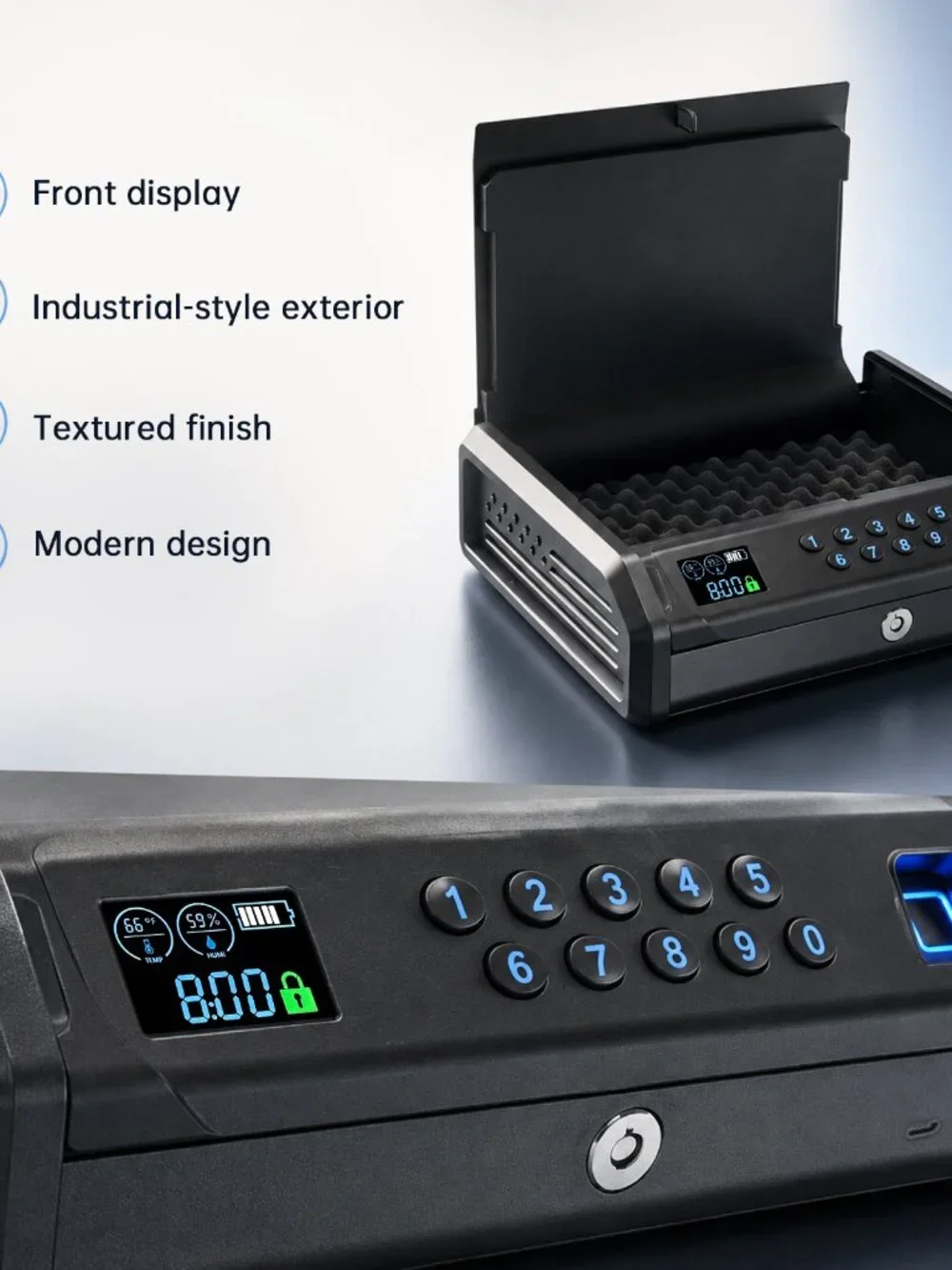 Gun Safe with 3 Unlock Ways - Fingerprint/Digital PIN/Key, LCD Display